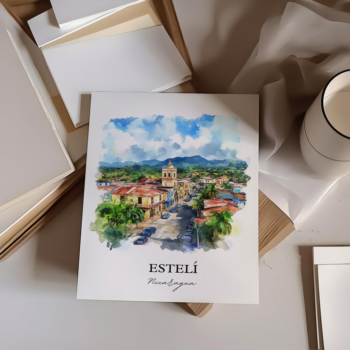 Estelí Wall Art, Estelí Nicaragua Print, Nicaragua Watercolor, Art Estelí Gift, Travel Print, Travel Poster, Housewarming Gift