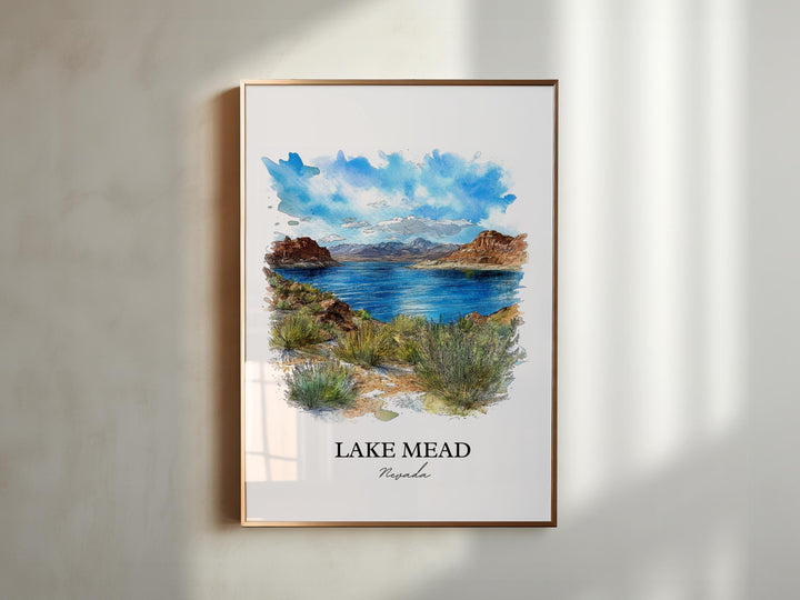 Lake Mead Wall Art, Nevada Print, Lake Mead NV Watercolor, Lake Mead Gift, Travel Print, Travel Poster, Housewarming Gift