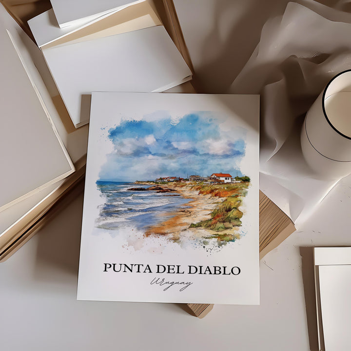 Punta del Diablo Wall Art, Pescadores Beach Print, Uruguay Watercolor, Punta del Diablo Gift, Travel Print, Travel Poster, Housewarming Gift