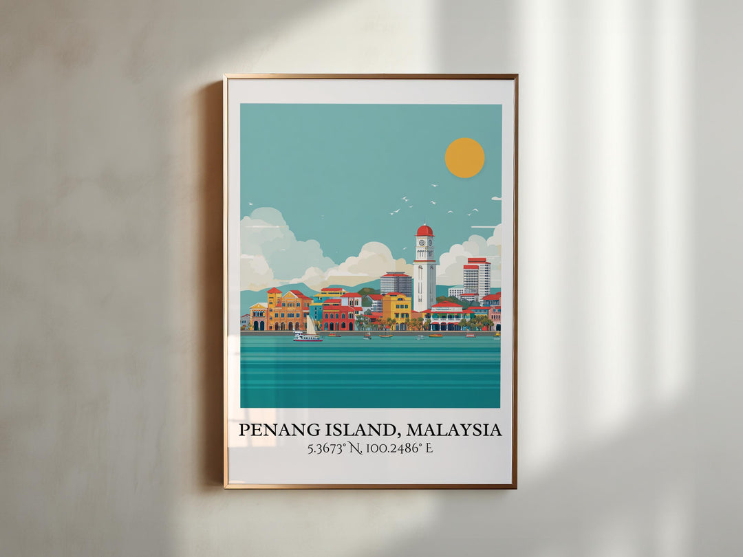 Penang Island Art, Penang Island Retro Travel Art, Penang Island Home Decor, Malaysia Gift, Malaysia Art, Travel Prints, Housewarming Gift