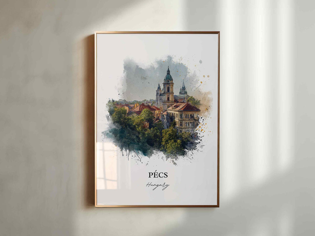 Pecs, Hungary – Watercolor Art Print of Mecsek Mountains