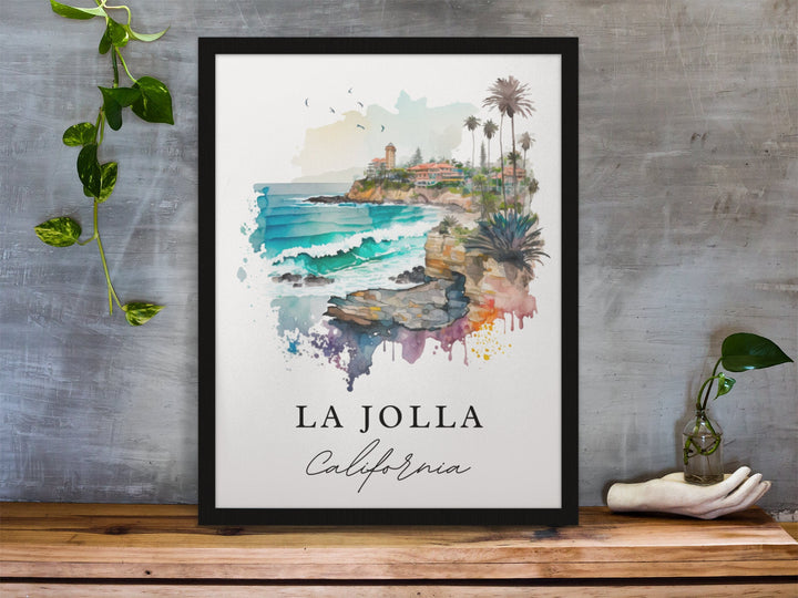 La Jolla traditional travel art - California, La Jolla poster, Wedding gift, Birthday present, Custom Text, Personalised Gift