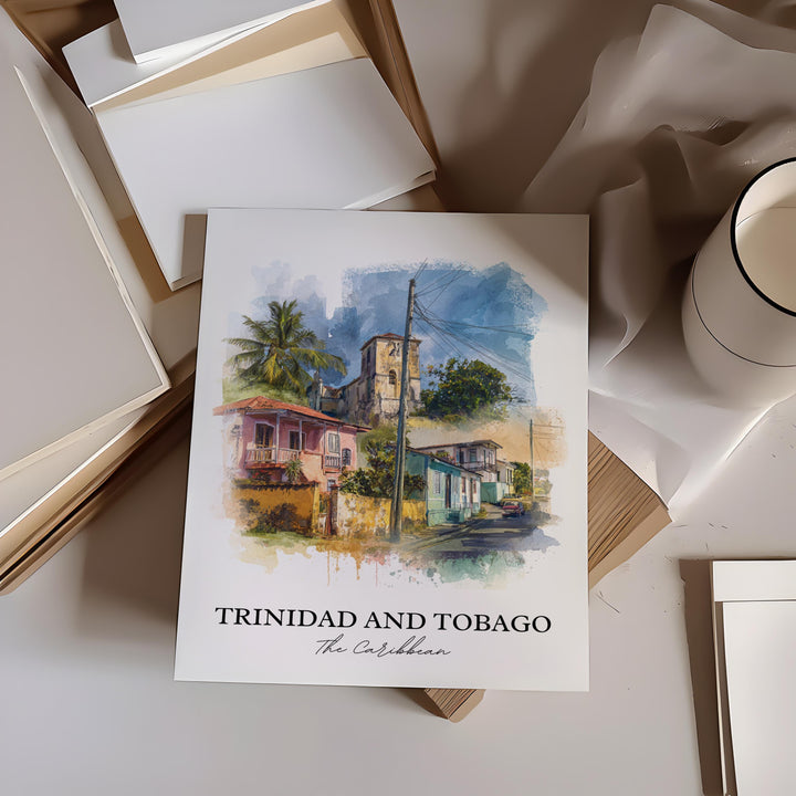 Trinidad and Tobago Art, Trinidad Print, Caribbean Watercolor Art, Trinidad and Tobago Gift, Travel Print, Travel Poster, Housewarming Gift