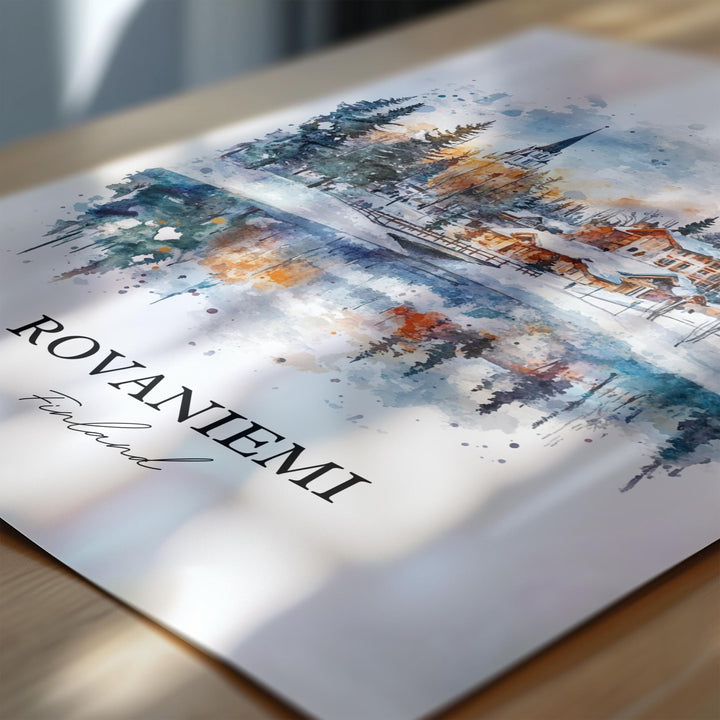 Rovaniemi Wall Art, Lapland Print, Finland Watercolor Art, Rovaniemi Gift, Travel Print, Travel Poster, Housewarming Gift