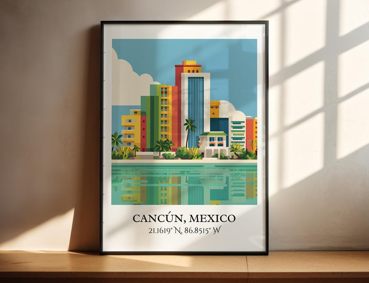Cancun Mexico Art, Cancun Retro Travel Art, Cancun Home Decor, Cancun Gift, Mexico Travel Art, Travel Prints, Housewarming Gift