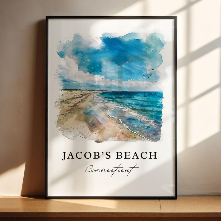 Jacob's Beach, CT, USA – Watercolor Art Print