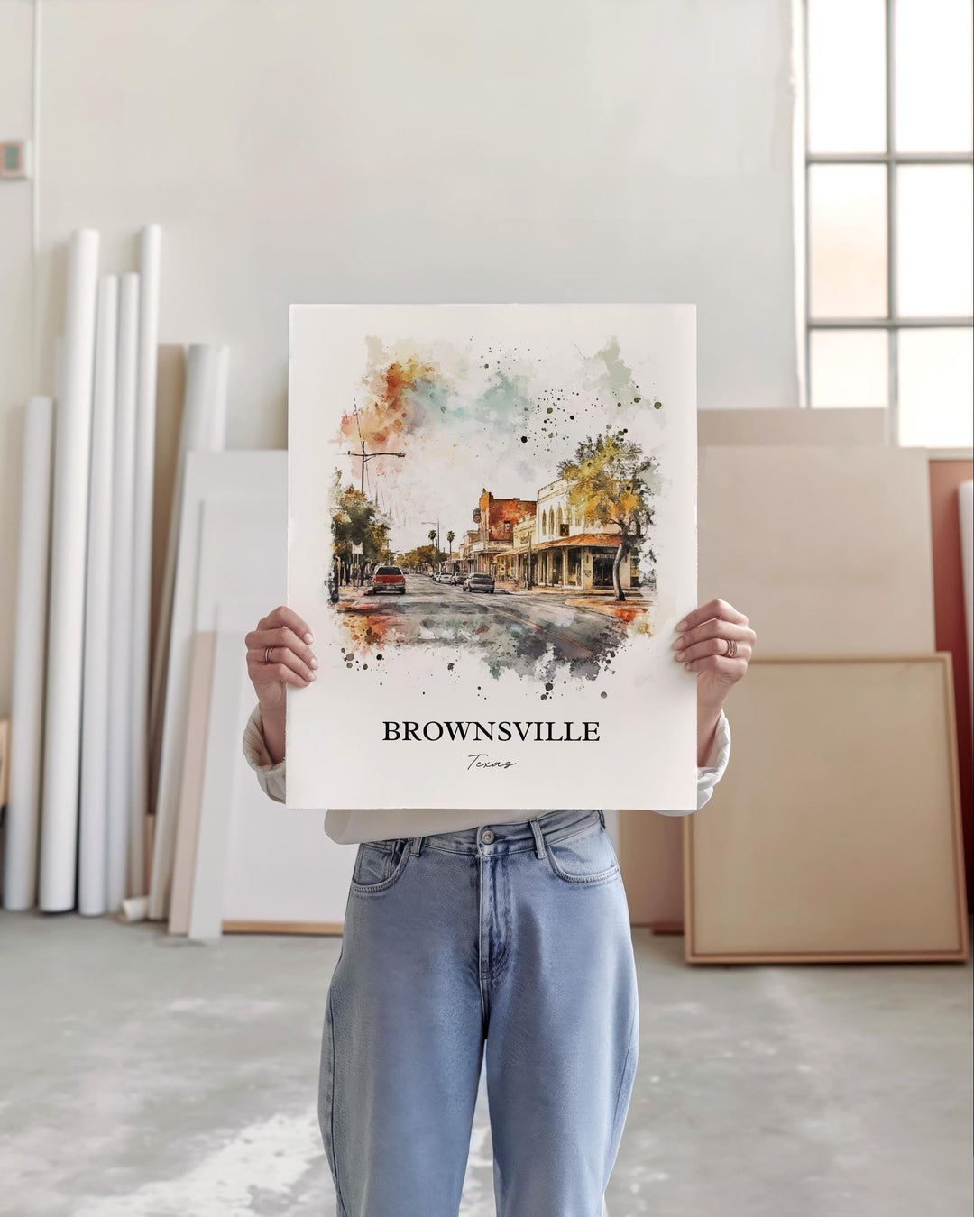 Brownsville TX Wall Art, Cameron County Print, Texas Watercolor Art, Brownsville Texas Gift, Travel Print, Travel Poster, Housewarming Gift