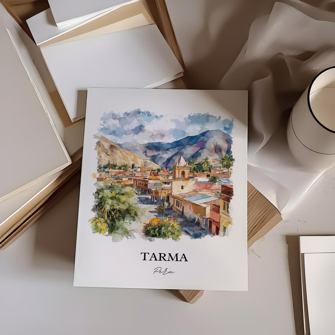 Tarma Peru Wall Art, Junín Region Print, Peru Watercolor Art, Tarma Peru Gift, Travel Print, Travel Poster, Housewarming Gift