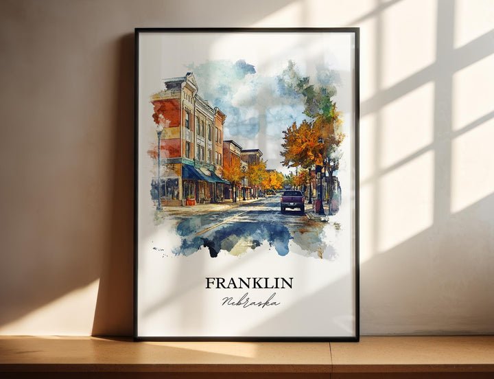Franklin NE Wall Art, Franklin Nebraska Print, Nebraska Watercolor Art, Nebraska Gift, Travel Print, Travel Poster, Housewarming Gift