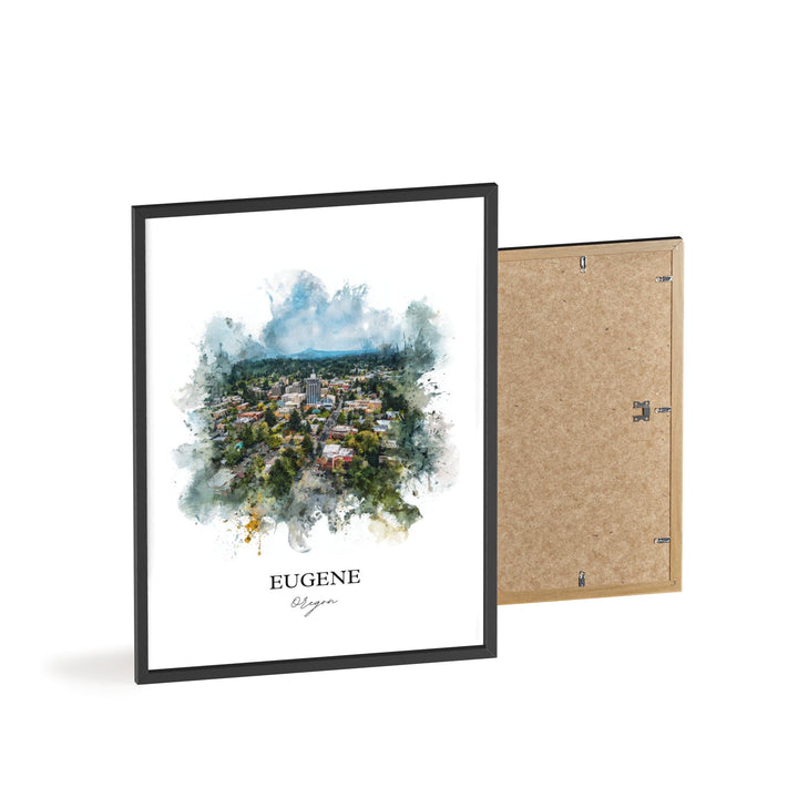 Eugene OR Wall Art, Eugene Print, Eugene Watercolor Art, Willamette River Gift, Travel Print, Travel Poster, Housewarming Gift
