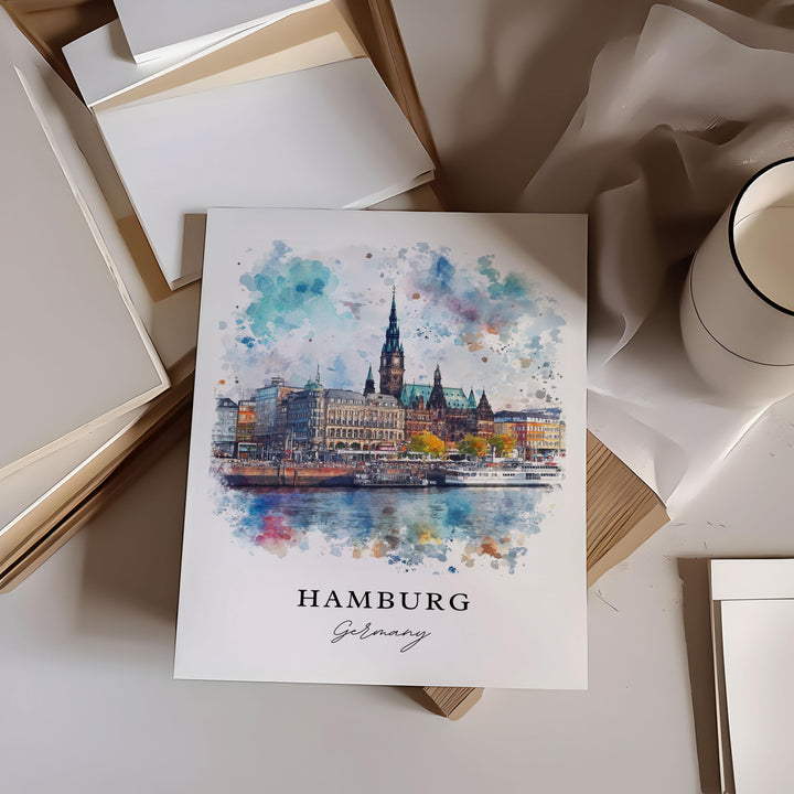 Hamburg Wall Art, Hamburg Germany Print, Hamburg Watercolor Art, Hamburg Germany Gift,