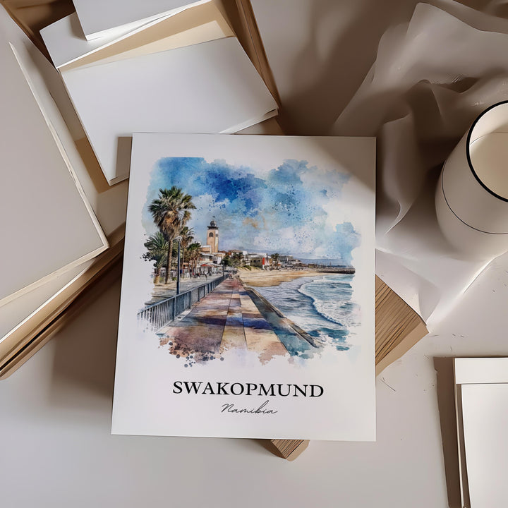 Swakopmund Wall Art, Namibia Print, Namibia Watercolor Art, Swakopmund Gift, Travel Print, Travel Poster, Housewarming Gift