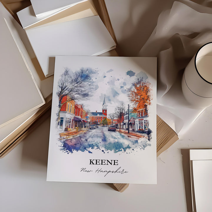 Keene NH Wall Art, Keene Print, New Hampshire Watercolor Art, Keene NH Gift, Travel Print, Travel Poster, Housewarming Gift