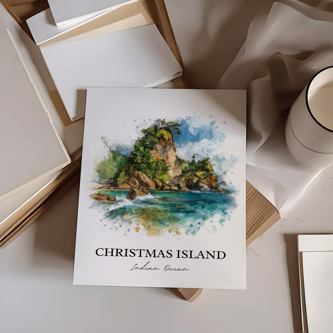 Christmas Island Wall Art, Java Print, Java Indonesia Watercolor Art, Christmas Island Gift, Travel Print, Travel Poster, Housewarming Gift