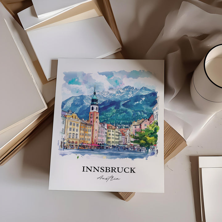 Innsbruck Wall Art, Innsbruck Print, Austria Watercolor Art, Innsbruck Austria Gift, Travel Print, Travel Poster, Housewarming Gift