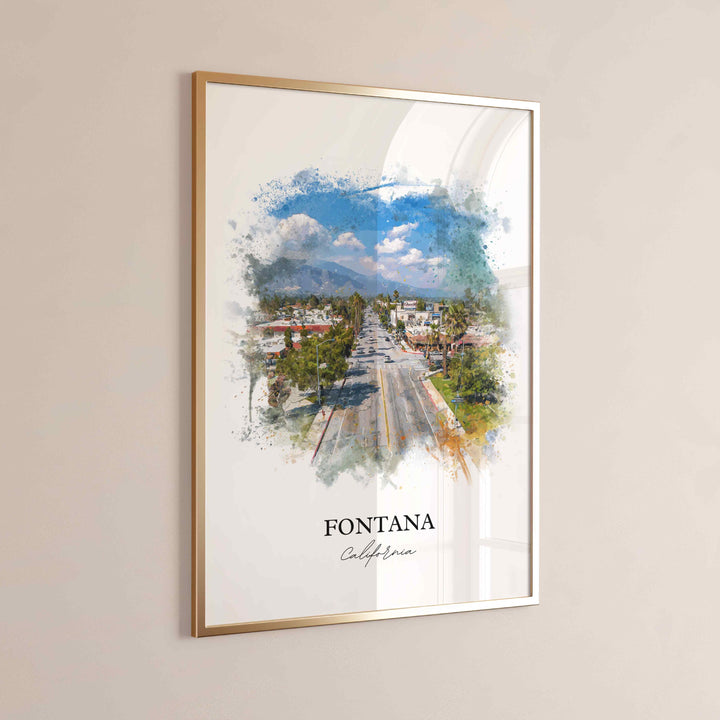 Fontana CA Wall Art, Fontana Print, California Watercolor Art, San Bernardino Gift, Travel Print, Travel Poster, Housewarming Gift