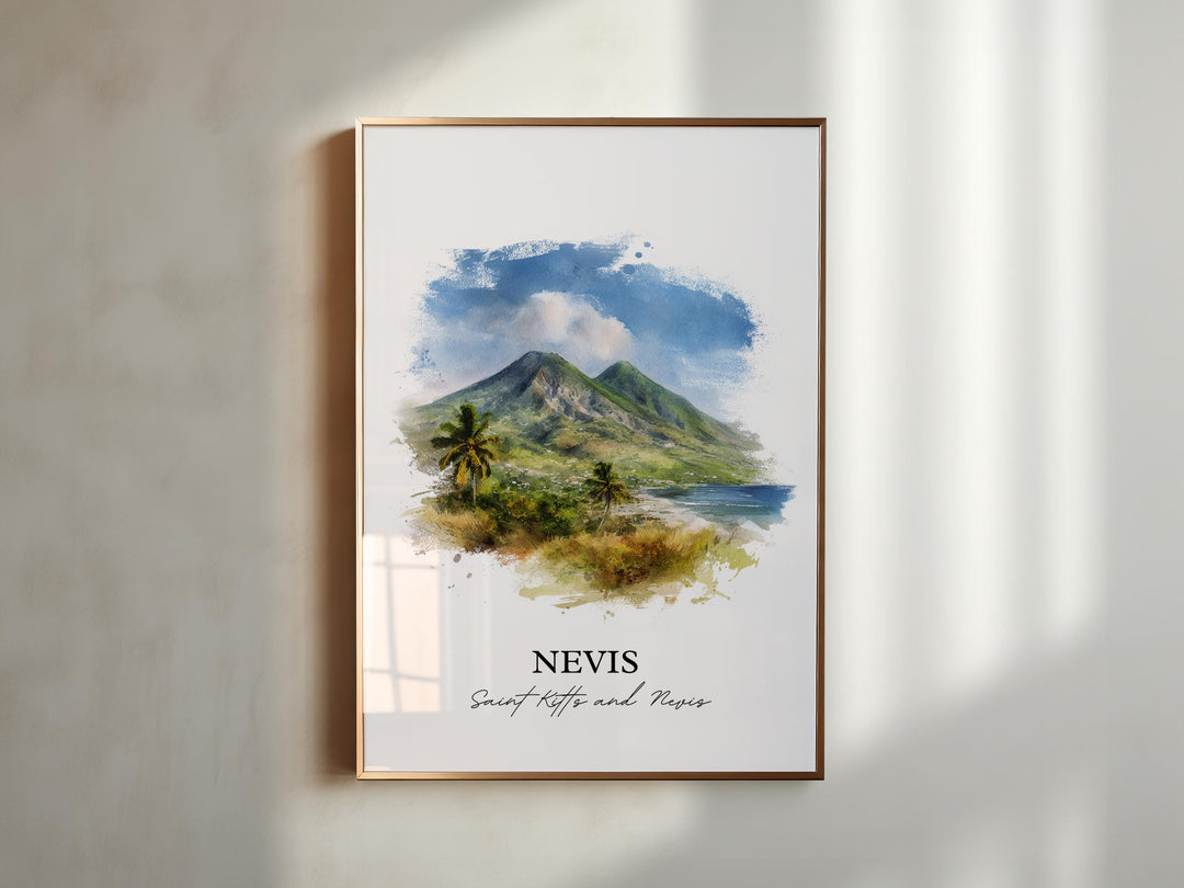 Nevis Wall Art, Nevis Print, St Kitts and Nevis Watercolor Art, Caribbean Gift, Caribbean Travel Print, Travel Poster, Housewarming Gift