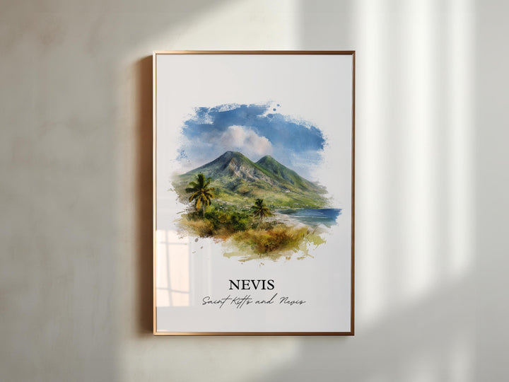 Nevis Wall Art, Nevis Print, St Kitts and Nevis Watercolor Art, Caribbean Gift, Caribbean Travel Print, Travel Poster, Housewarming Gift