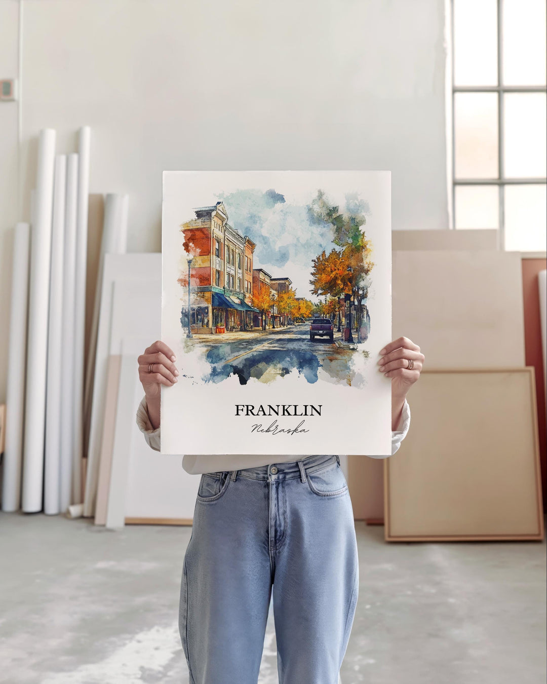 Franklin NE Wall Art, Franklin Nebraska Print, Nebraska Watercolor Art, Nebraska Gift, Travel Print, Travel Poster, Housewarming Gift