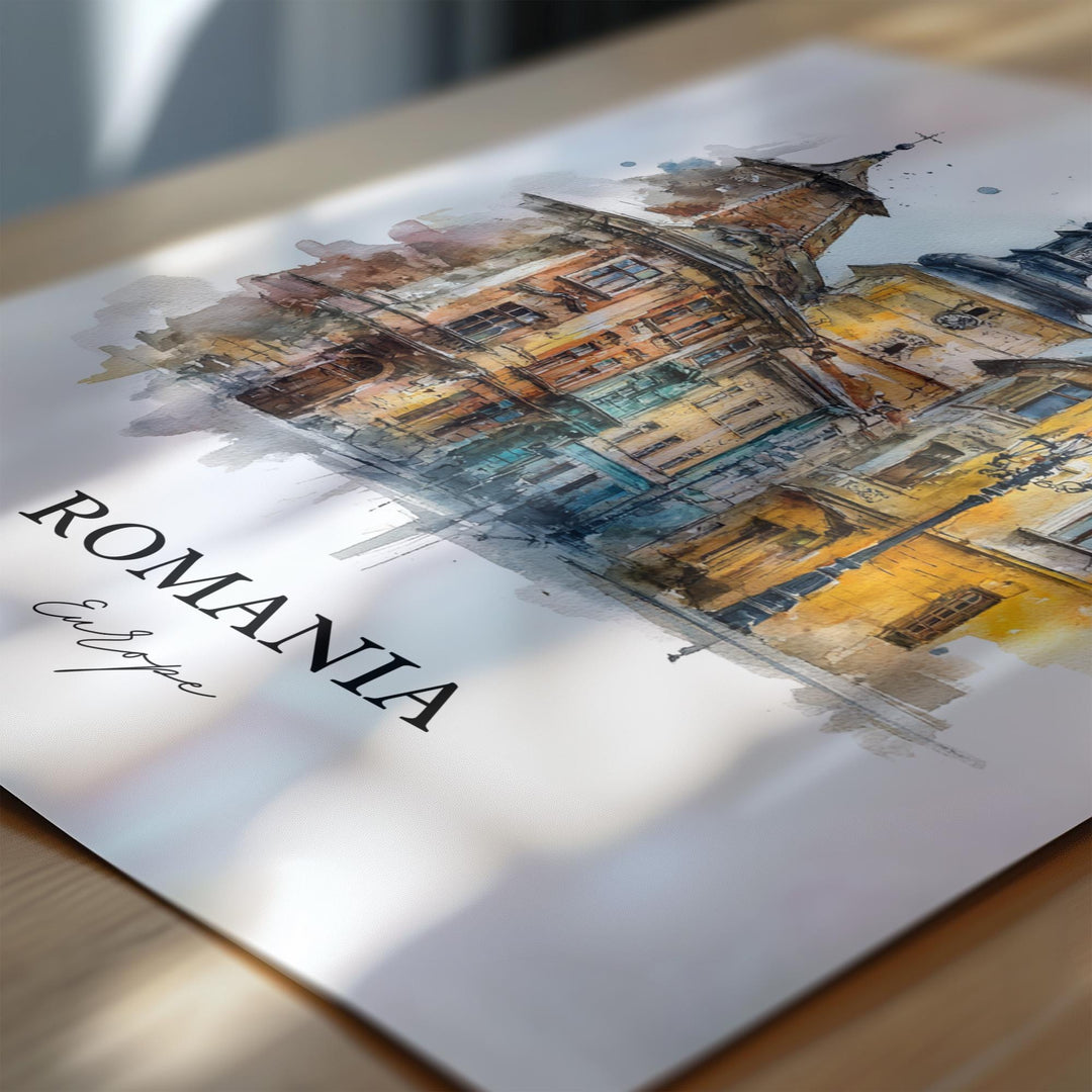 Romania Wall Art, Romania Print, Romania Watercolor Art, Romania Gift, Travel Print, Travel Poster, Housewarming Gift