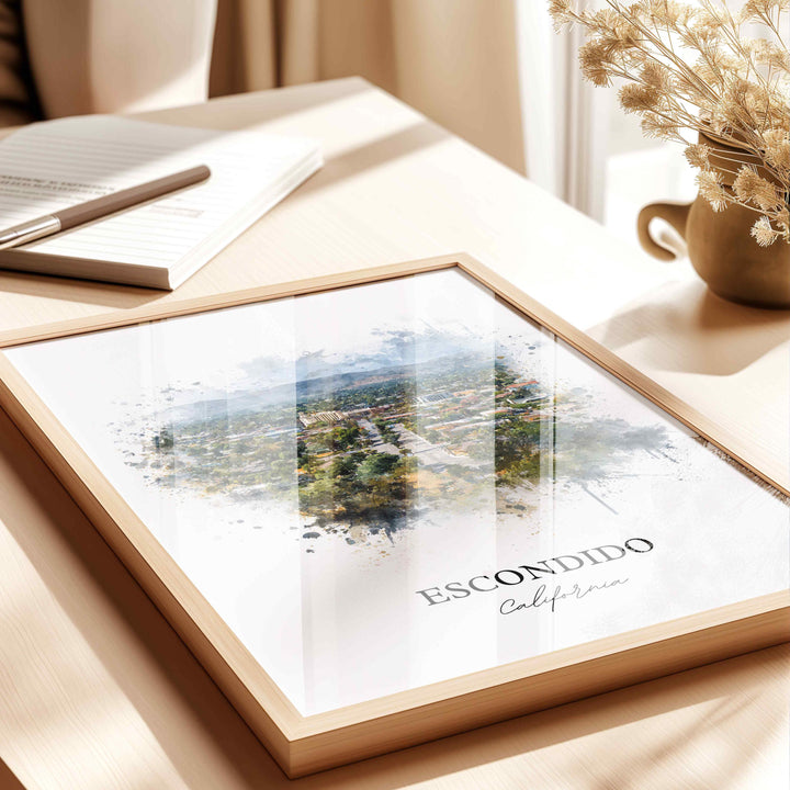 Escondido CA Wall Art, Escondido Print, Escondido Watercolor Art, Escondido California Gift, Travel Print, Travel Poster, Housewarming Gift
