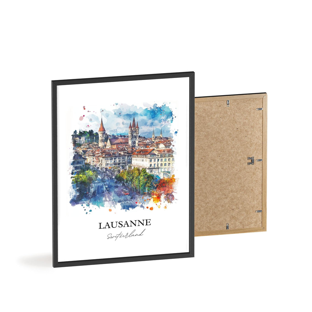 Lausanne Wall Art, Lausanne Print, Switzerland Watercolor Art, Lausanne Switzerland Gift, Travel Print, Travel Poster, Housewarming Gift