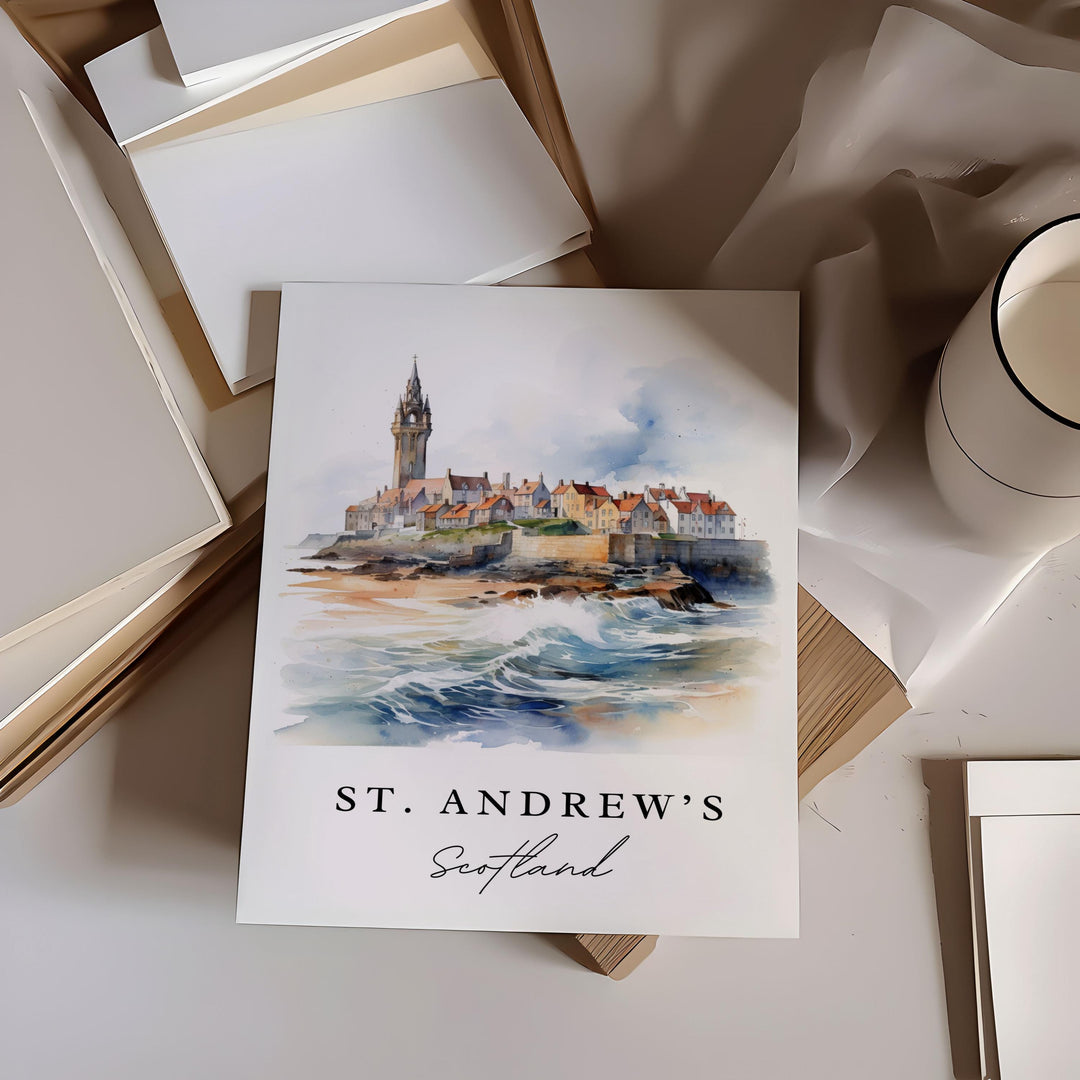 St Andrews Scotland wall art - Scotland, St. Andrew's poster print, Scotland Wedding gift, Birthday present, Custom Text, Perfect Gift