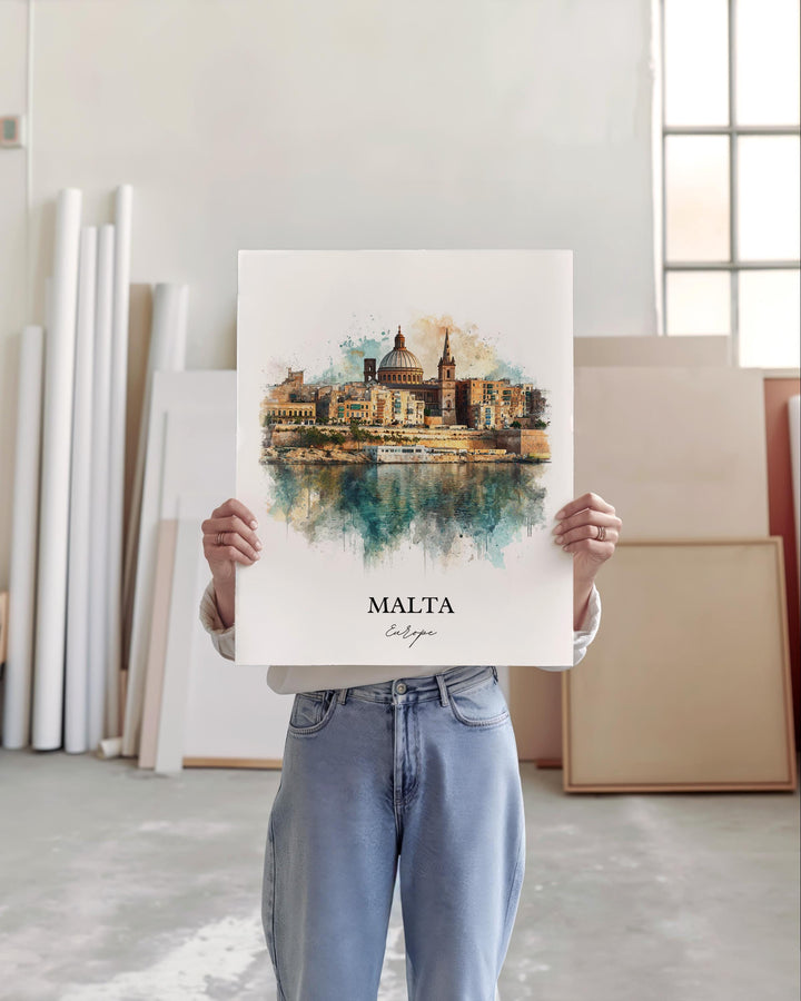 Malta Wall Art, Malta Europe Print, Malta Watercolor Art, Malta Gift, Travel Print, Travel Poster, Housewarming Gift