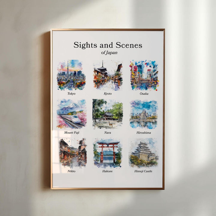 Tokyo, Japan – Watercolor Art Print Featuring Kyoto, Osaka, Mount Fuji, Nara, Hiroshima