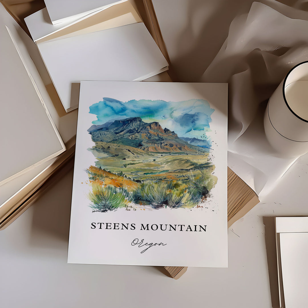 Steens Mountain Wall Art, Steens Mountain OR Print, Harney County Watercolor, Oregon Gift,