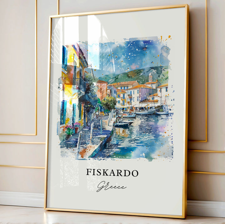 Fiskardo Greece Wall Art, Fiskardo Print, Fiskardo Watercolor, Fiskardo Cephalonia Gift,