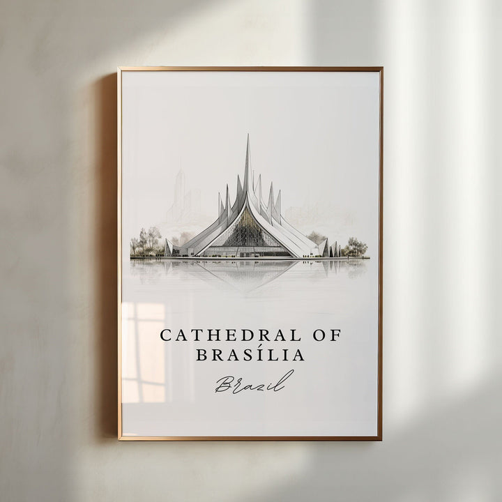 Cathedral of Brasilia travel art - Brazil, Cathedral de Brasilia poster print, Wedding gift, Birthday present, Custom Text, Perfect Gift