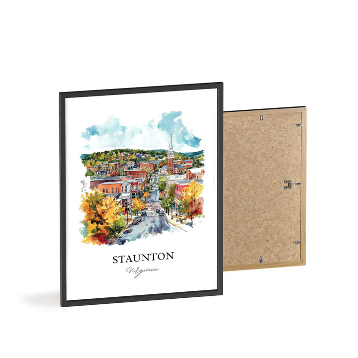 Staunton VA Wall Art, Staunton Print, Virginia Watercolor Art, Staunton Virginia Gift, Travel Print, Travel Poster, Housewarming Gift