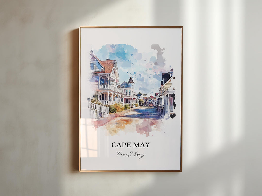 Cape May NJ Wall Art, Cape May Print, Jersey Shore Watercolor Art, Cape May Gift, Travel Print, Travel Poster, Housewarming Gift