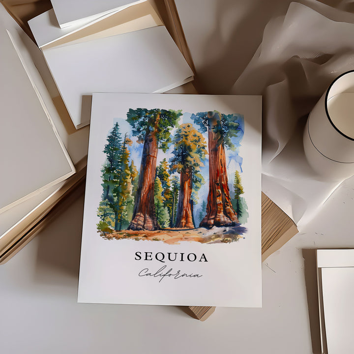 Sequioa Wall Art, Sequioa National Park Print, Sequioa Trees Watercolor, California Gift,