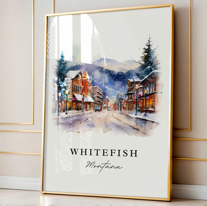 Whitefish MT wall art - Montana, Whitefish poster print, Whitefish Montana Wedding gift, Birthday present, Custom Text, Perfect Gift