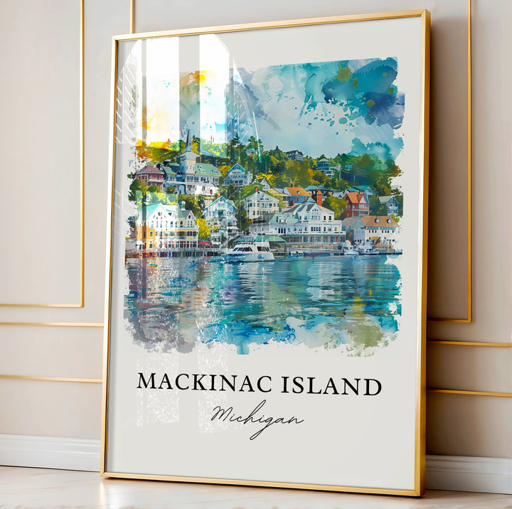 Mackinac Island Wall Art, Mackinac MI Print, Lake Huron Watercolor, Mackinac Island Gift, Travel Poster, Housewarming Gift