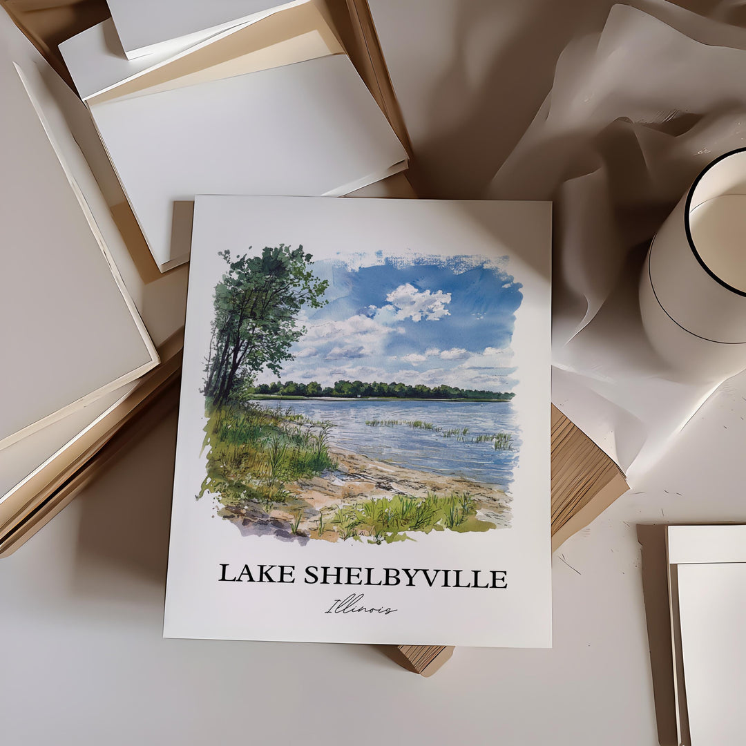 Lake Shelbyville Wall Art, Shelby County Print, Illinois Watercolor, Lake Shelbyville Gift, Travel Print, Travel Poster, Housewarming Gift