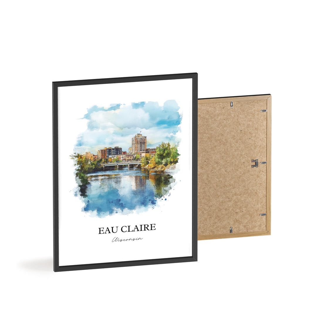 Eau Claire Wall Art, Eau Claire WI Print, Wisconsin Watercolor Art, Eau Claire WI Gift, Travel Print, Travel Poster, Housewarming Gift