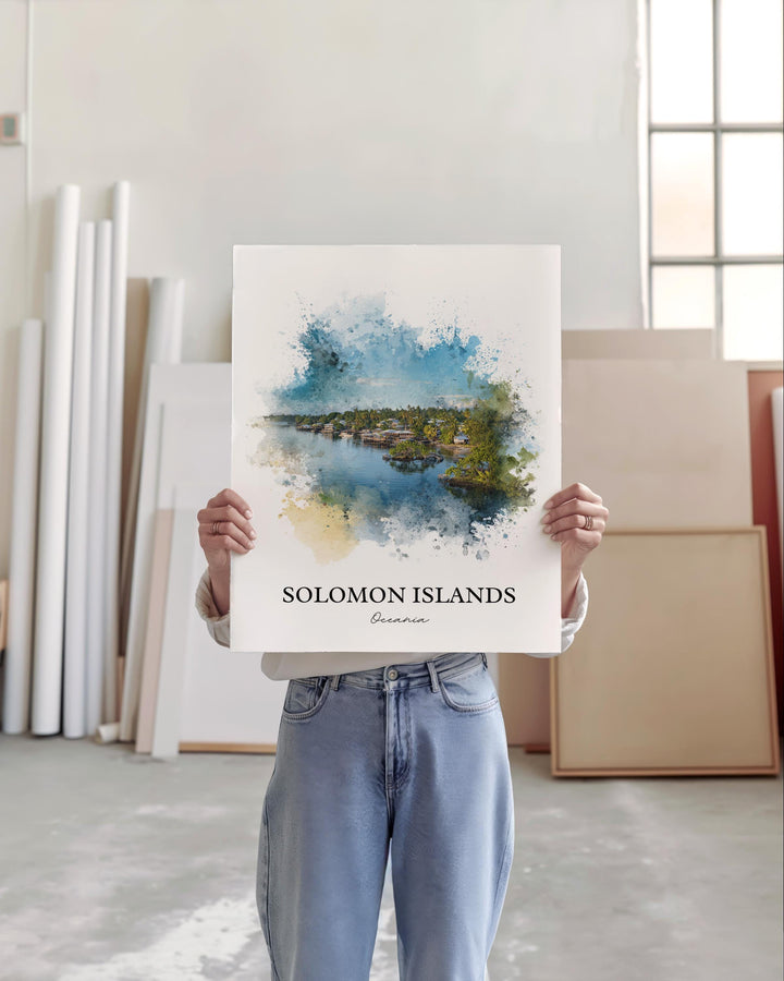 Solomon Islands Art, Solomon Islands Print, Oceania Watercolor Art, Solomon Islands Gift, Travel Print, Travel Poster, Housewarming Gift