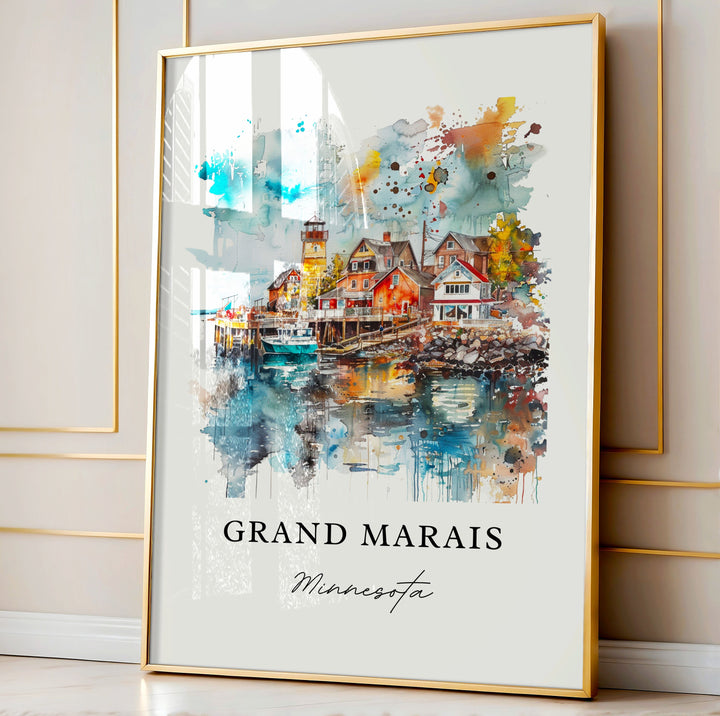 Grand Marais MN Art, Grand Marais Print, Grand Marais Watercolor, Grand Marais MN Gift, Travel Poster, Housewarming Gift