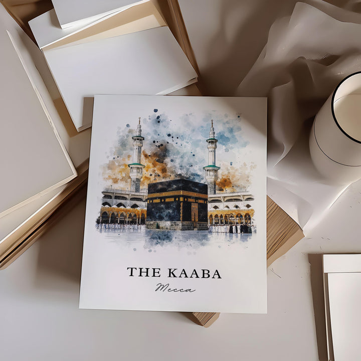 The Kaaba Art, Mecca Saudi Arabia Print, Kaaba Mosque Watercolor Art, Mecca Art Gift, Travel Poster, Housewarming Gift