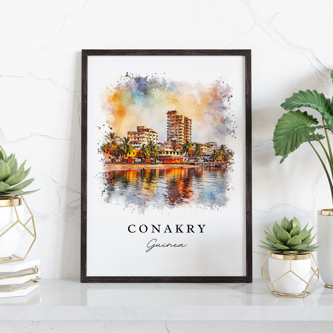 Conakry watercolor travel art - Guinea, Conakry print, Guinea Africa Wedding gift, Birthday present, Custom Text, Perfect Gift