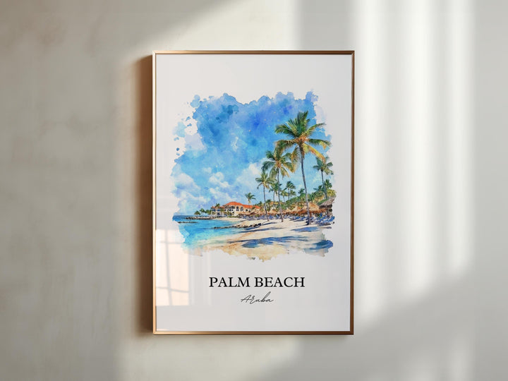 Palm Beach Aruba Art, Oranjestad Print, Aruba Watercolor Art, Palm Beach Aruba Gift, Travel Print, Travel Poster, Housewarming Gift