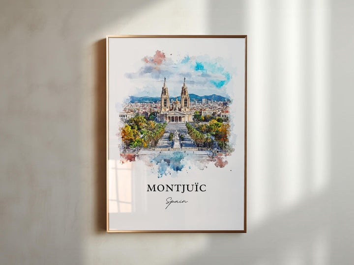 Montjuic Spain Wall Art, Barcelona Print, Catalonia Spain Watercolor Art, Montjuic Gift, Travel Print, Travel Poster, Housewarming Gift