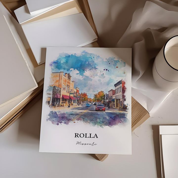 Rolla MO Wall Art, Rolla Missouri Print, Missouri Watercolor Art, Phelps County Gift, Travel Print, Travel Poster, Housewarming Gift
