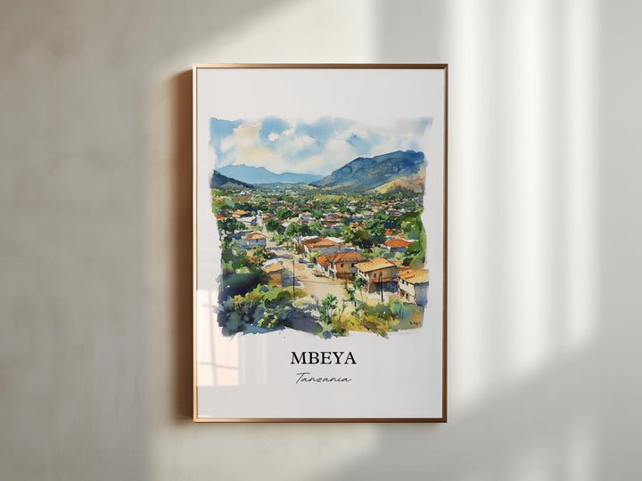 Mbeya Wall Art, Tanzania Print, Tanzania Watercolor Art, Mbeya Tanzania Gift, Travel Print, Travel Poster, Housewarming Gift