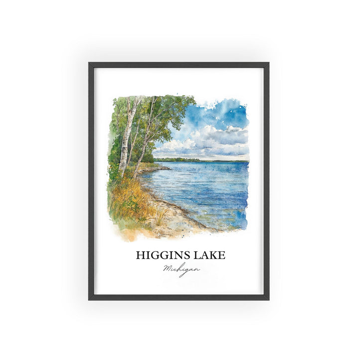 Higgins Lake MI Wall Art, Roscommon County Print, Michigan Watercolor Art, Higgins Lake Gift, Travel Print, Travel Poster, Housewarming Gift