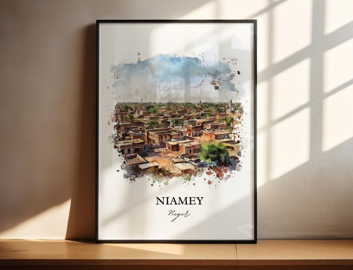 Niamey Wall Art, Niamey Niger Print, Niger Watercolor Art, Niger Africa Gift, Travel Print, Travel Poster, Housewarming Gift