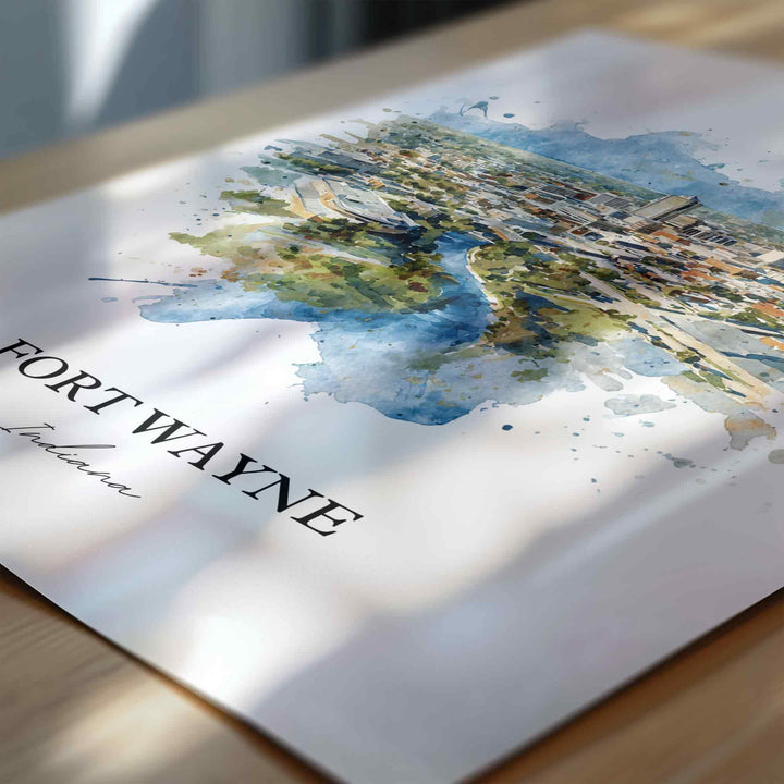 Fort Wayne Wall Art, Indiana Print, Indiana Watercolor Art, Fort Wayne Skyline Gift, Travel Print, Travel Poster, Housewarming Gift